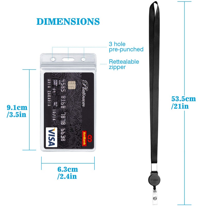 Kaptron Polyester ID Lanyard (5 Pack) - 20 Inch Flat with Retractable Badge Reel and Vertical Name Badge Holder for Offices, School, Driver Licence - Image 3